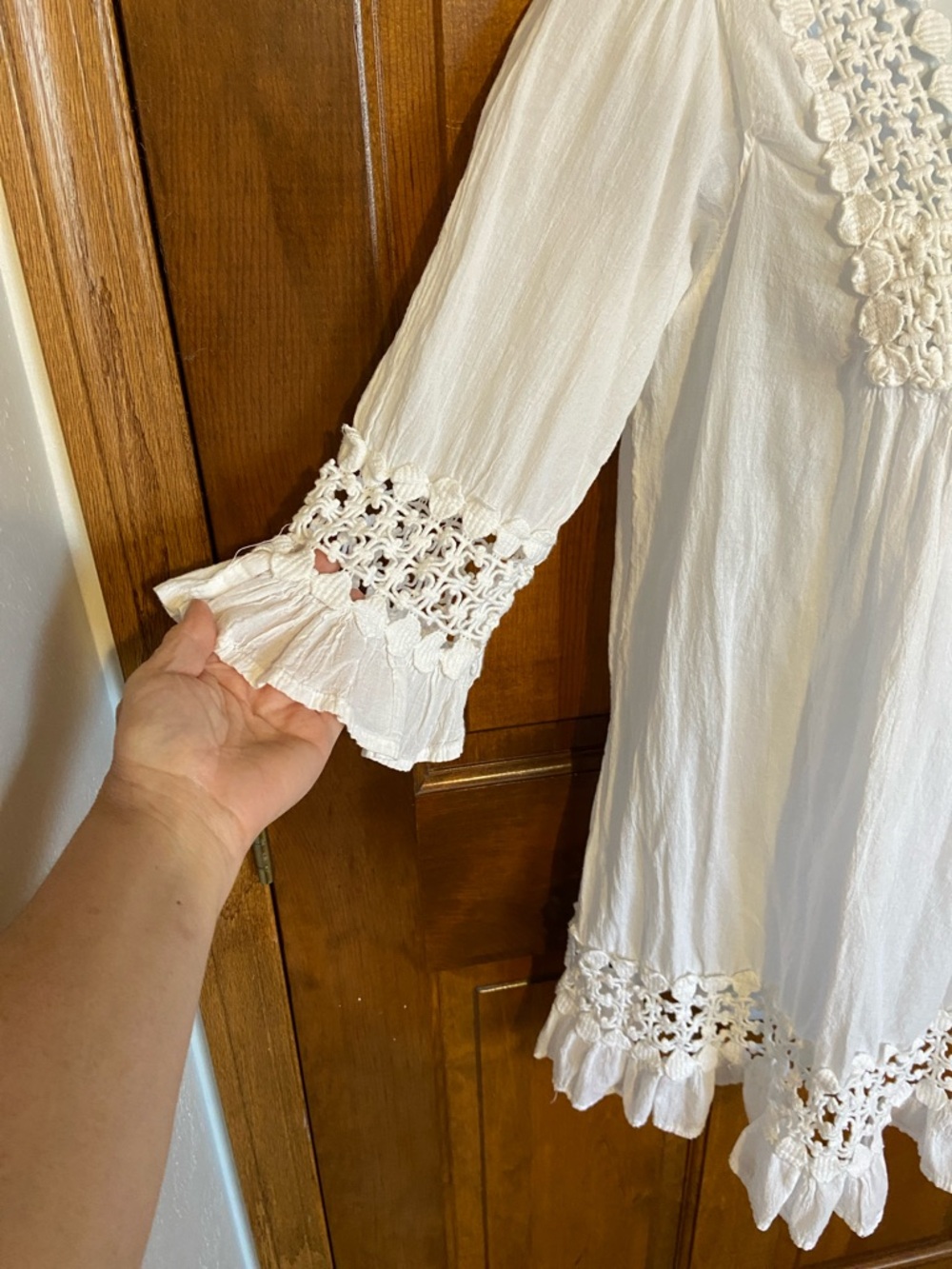 Cute Options BOHO Cotton Beach Cover up Dress Blouse Crochet Lace Size Medium - Picture 5 of 11